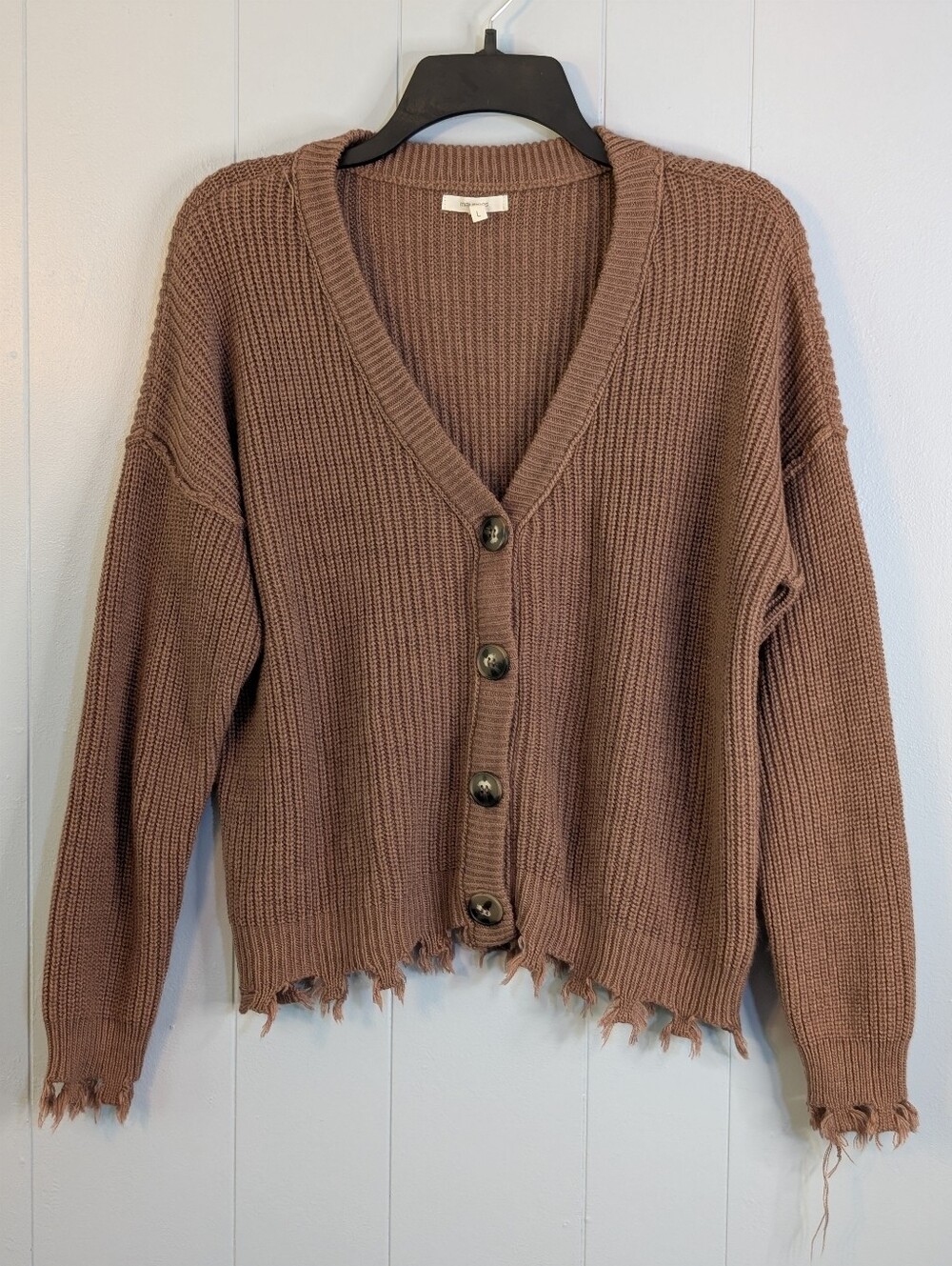 Maurices Distressed V-Neck Button Cardigan - Brown